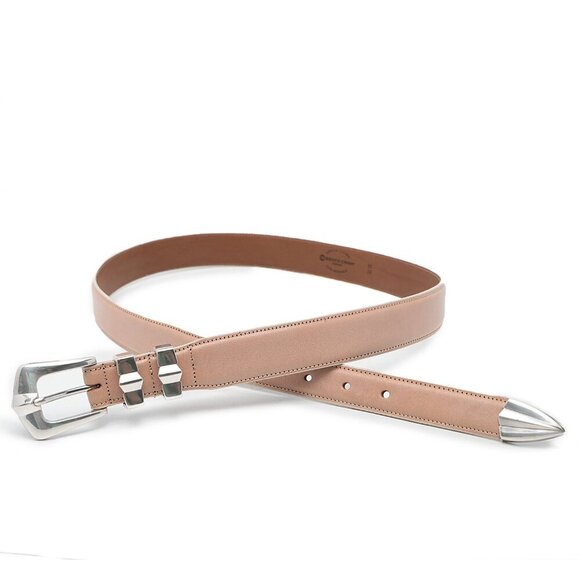Bench Craft Leather Belt Beige Silver Buckle Double Loop Metal Pointed Tip 38 - Picture 1 of 10